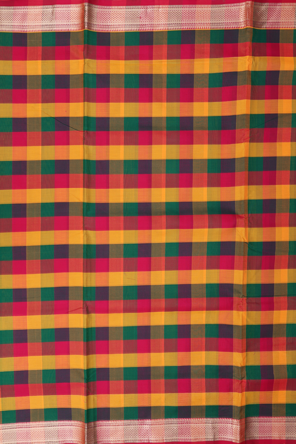 Nine Yards Silk Cotton Saree In Multicolor With Checks Design