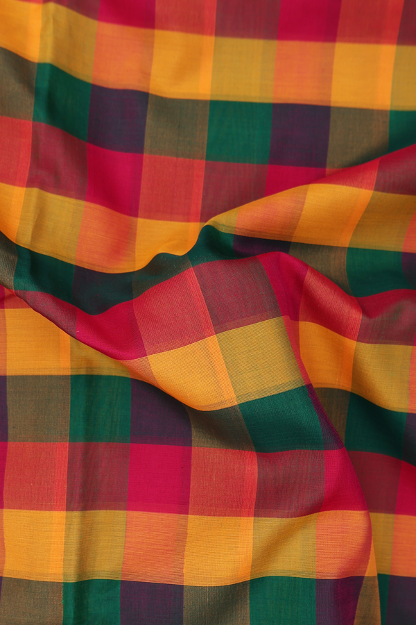 Nine Yards Silk Cotton Saree In Multicolor With Checks Design