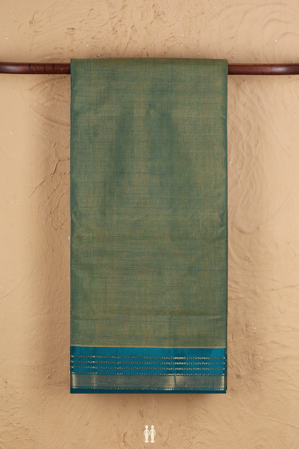 Nine Yards Cotton Saree In Plain Green With Contrast Border