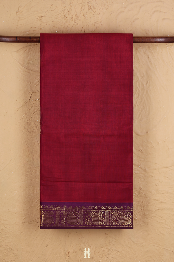 Nine Yards Cotton Saree In Red With Contrast Border