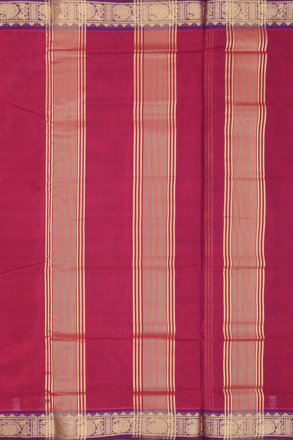 Nine Yards Cotton Saree In Red With Contrast Border
