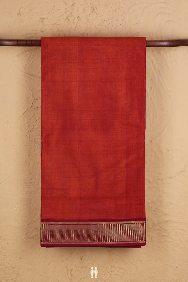 Nine Yards Cotton Saree In Brick Red With Contrast Border