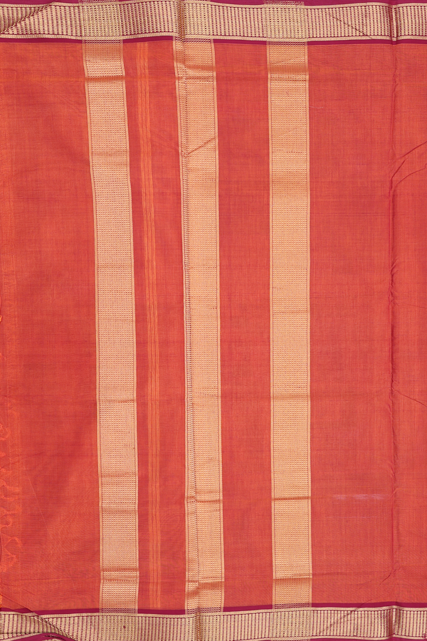 Nine Yards Cotton Saree In Brick Red With Contrast Border