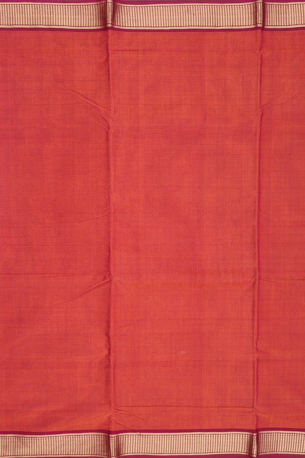 Nine Yards Cotton Saree In Brick Red With Contrast Border