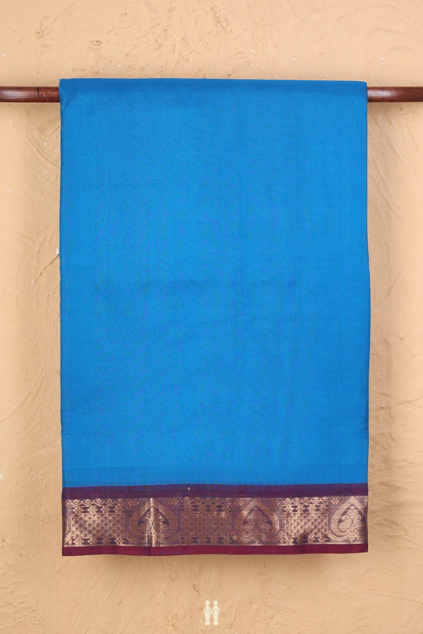 Nine Yards Silk Cotton Saree In Blue With Contrast Border
