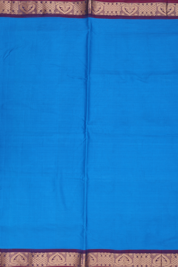 Nine Yards Silk Cotton Saree In Blue With Contrast Border