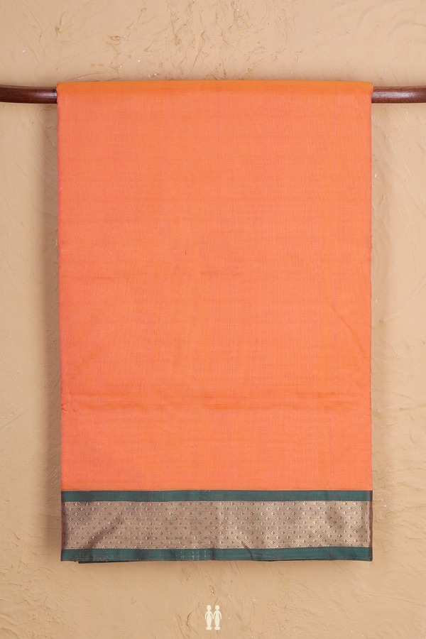 Nine Yards Silk Cotton Saree In Orange With Contrast Border
