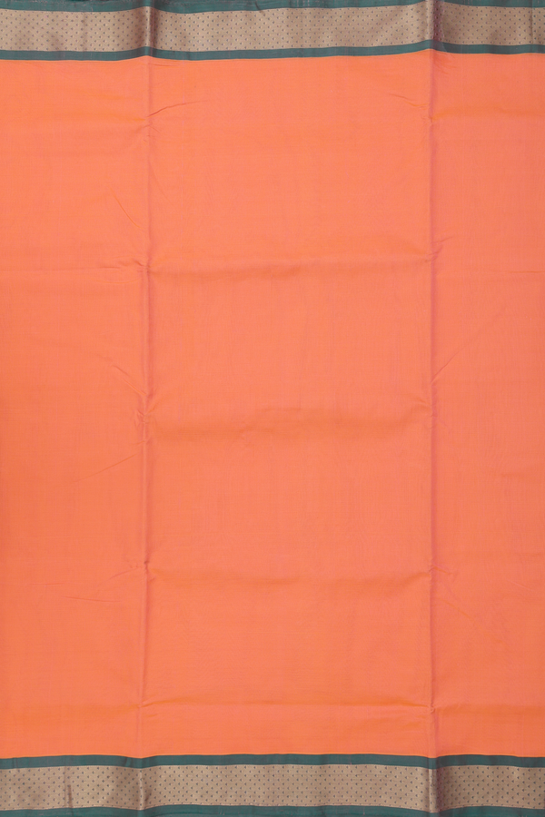 Nine Yards Silk Cotton Saree In Orange With Contrast Border