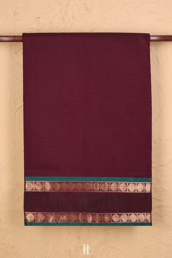 Nine Yards Silk Cotton Saree Brown With Rudraksh Border
