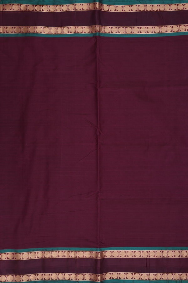 Nine Yards Silk Cotton Saree Brown With Rudraksh Border