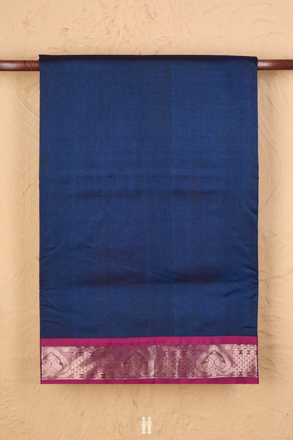 Nine Yards Silk Cotton Saree In Blue With Contrast Border
