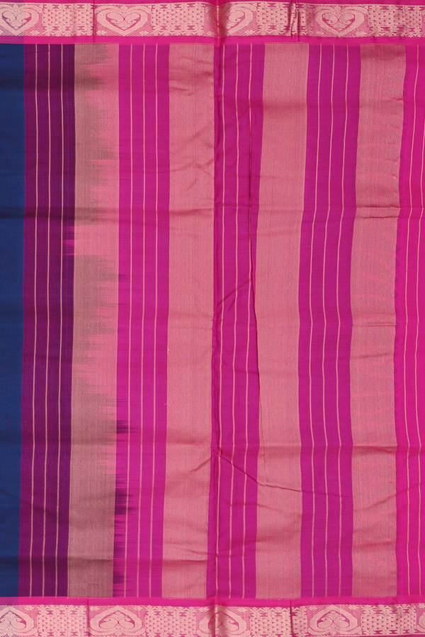 Nine Yards Silk Cotton Saree In Blue With Contrast Border