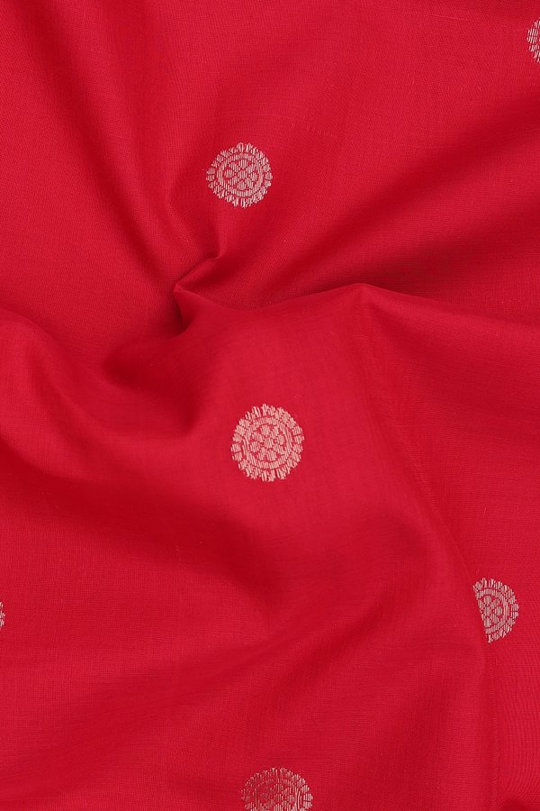 Nine Yards Silk Cotton Saree In Red With Chakram Buttas