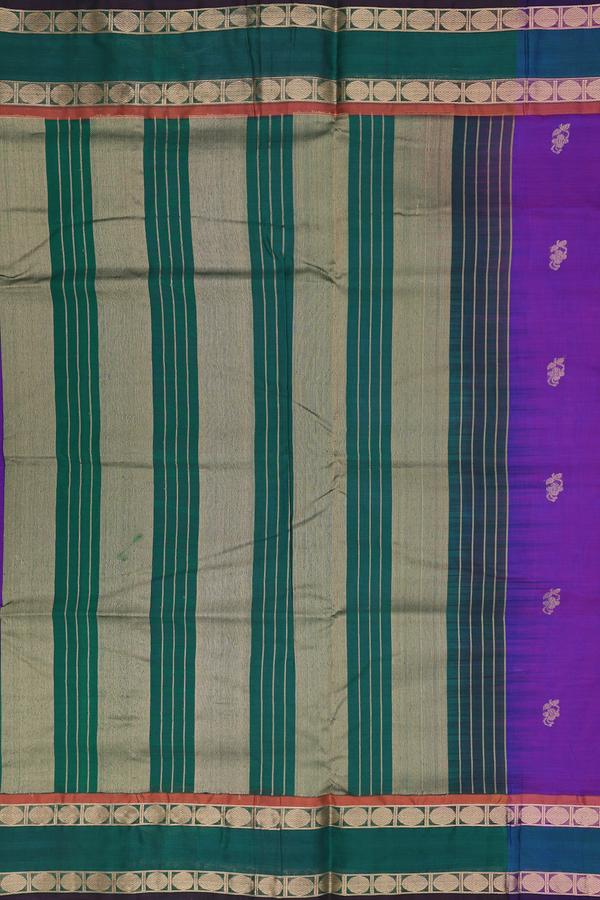 Nine Yards Silk Cotton Saree In Dual Tone With Floral Buttas