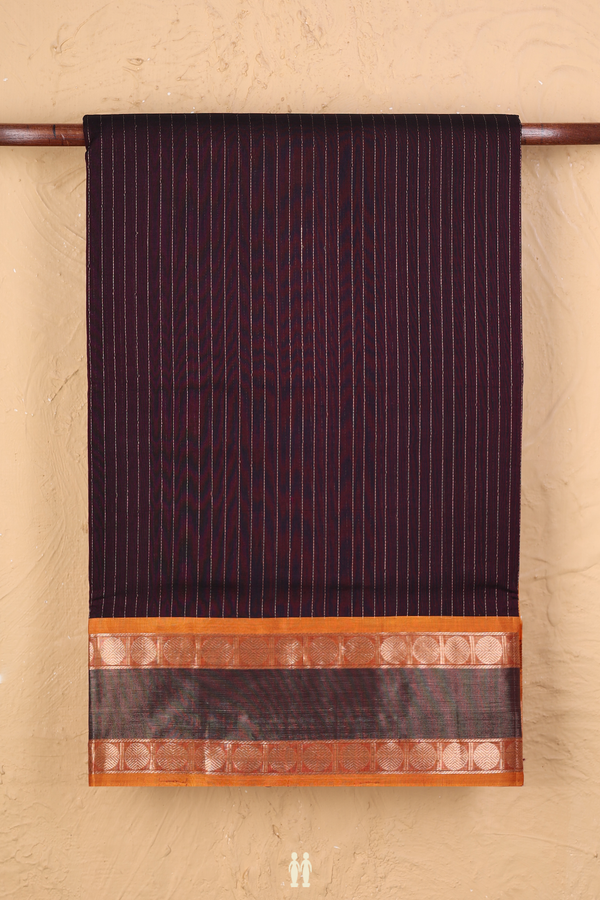 Nine Yards Silk Cotton Saree In Brown With Stripes Design