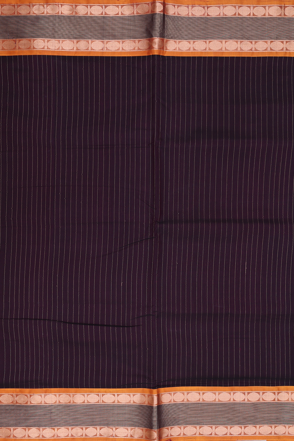 Nine Yards Silk Cotton Saree In Brown With Stripes Design