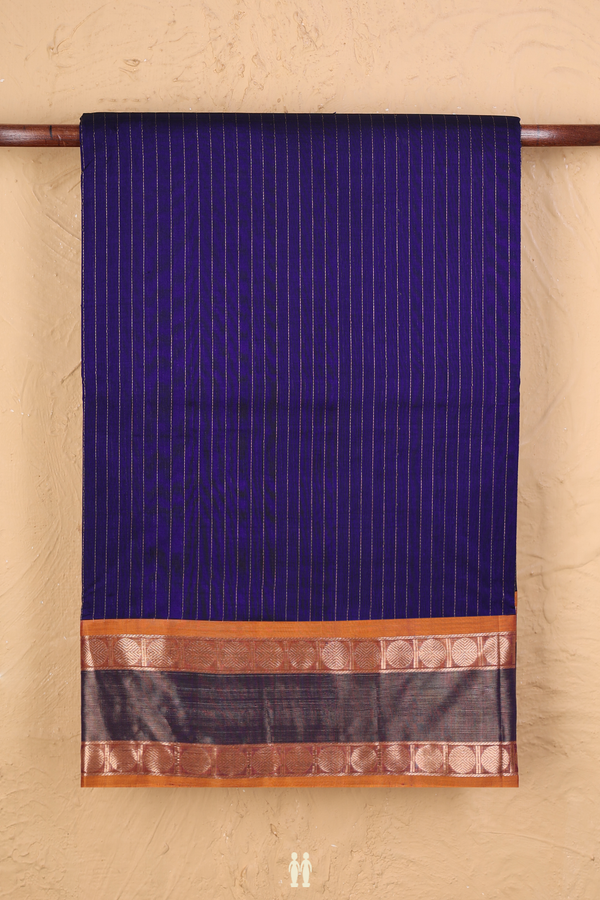Nine Yards Silk Cotton Saree In Blue With Stripes Design