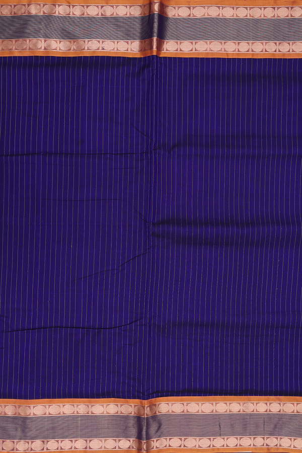 Nine Yards Silk Cotton Saree In Blue With Stripes Design