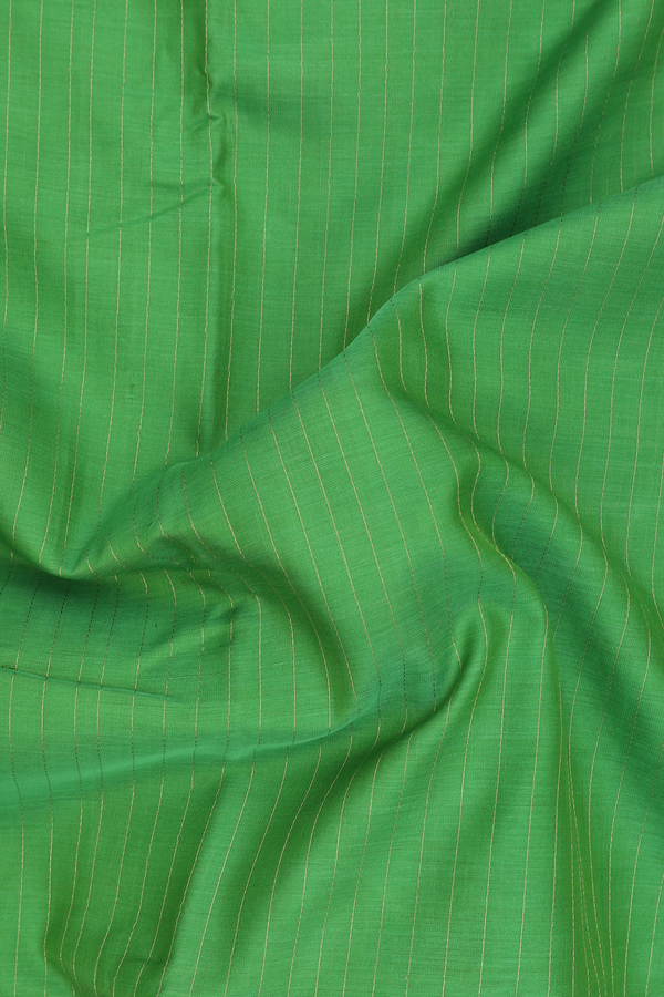 Nine Yards Silk Cotton Saree In Green With Stripes Design