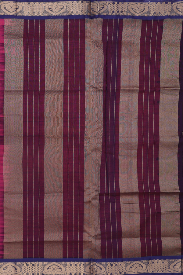 Nine Yards Silk Cotton Saree Coral Red With Checks Design