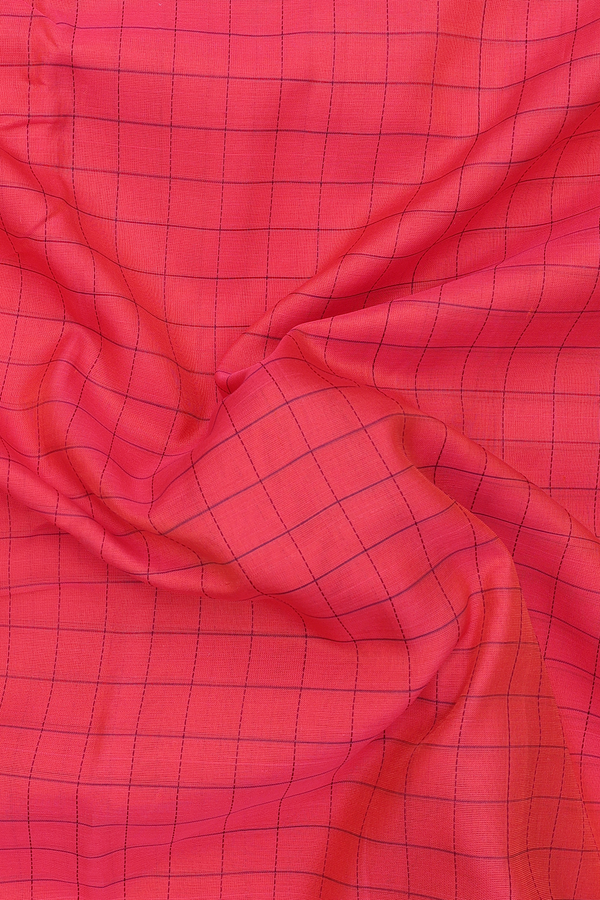 Nine Yards Silk Cotton Saree Coral Red With Checks Design