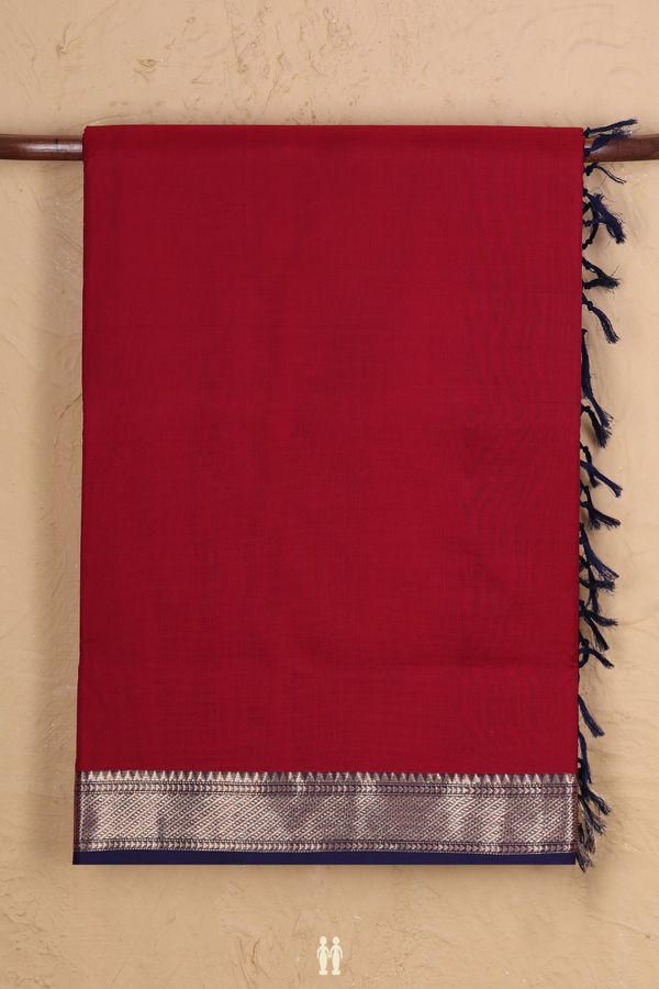 Nine Yards Silk Cotton Saree In Red With Contrast Border