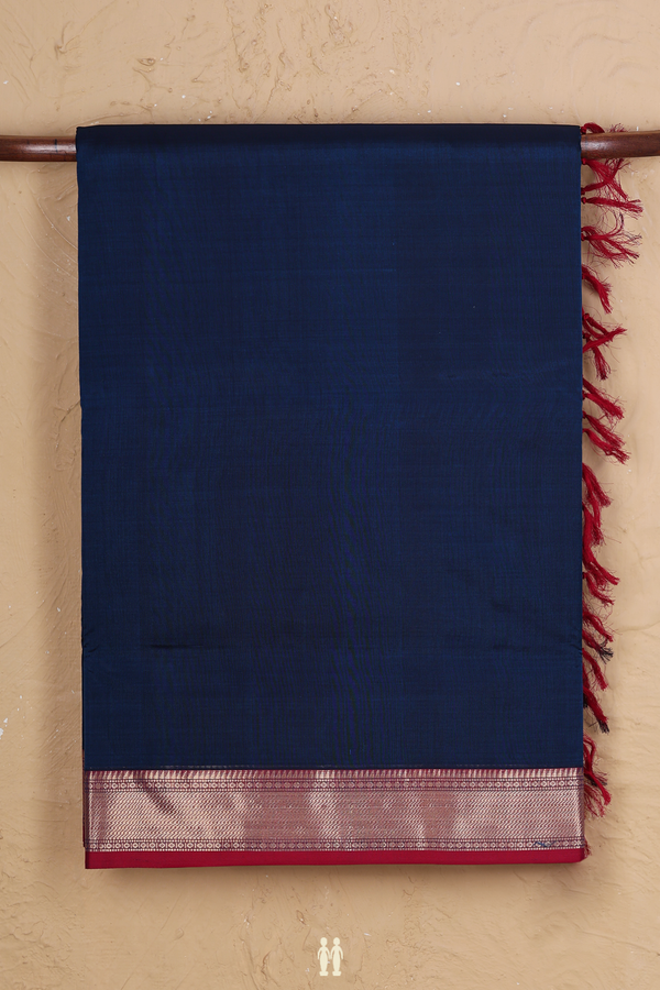 Nine Yards Silk Cotton Saree In Prussian Blue With Zari Border