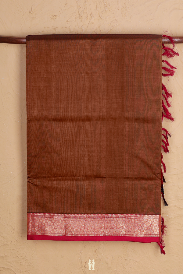 Nine Yards Silk Cotton Saree In Brown With Contrast Border
