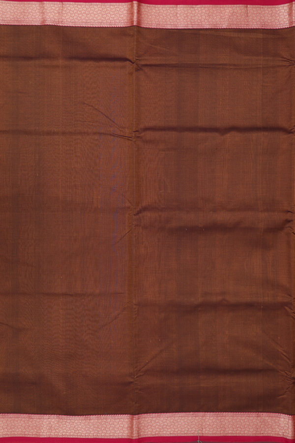 Nine Yards Silk Cotton Saree In Brown With Contrast Border