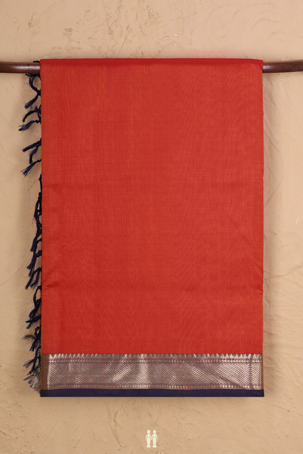 Nine Yards Silk Cotton Saree In Burnt Orange With Zari Border