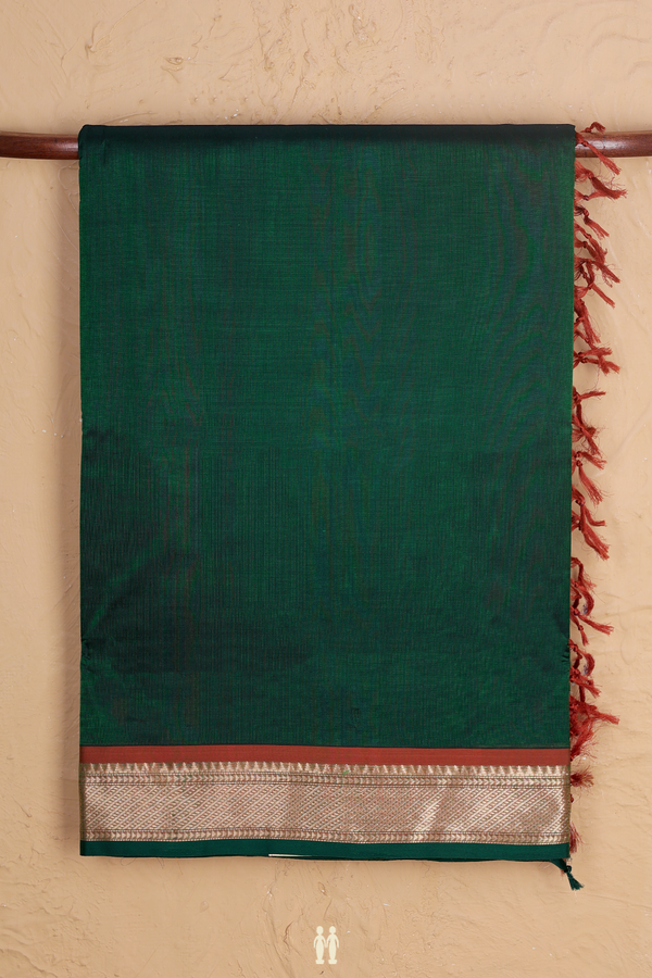 Nine Yards Silk Cotton Saree In Green With Contrast Border
