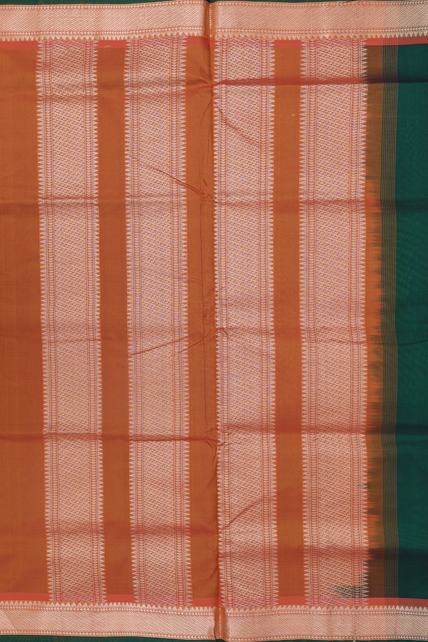 Nine Yards Silk Cotton Saree In Green With Contrast Border