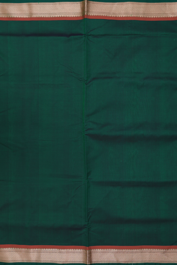 Nine Yards Silk Cotton Saree In Green With Contrast Border