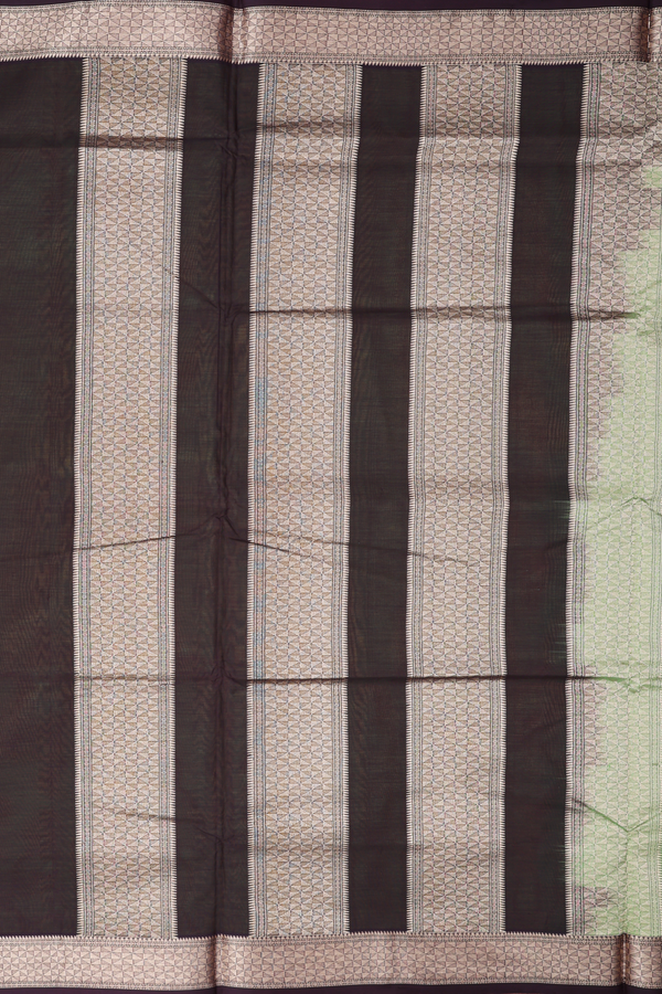 Nine Yards Silk Cotton Saree In Parrot Green With Zari Border