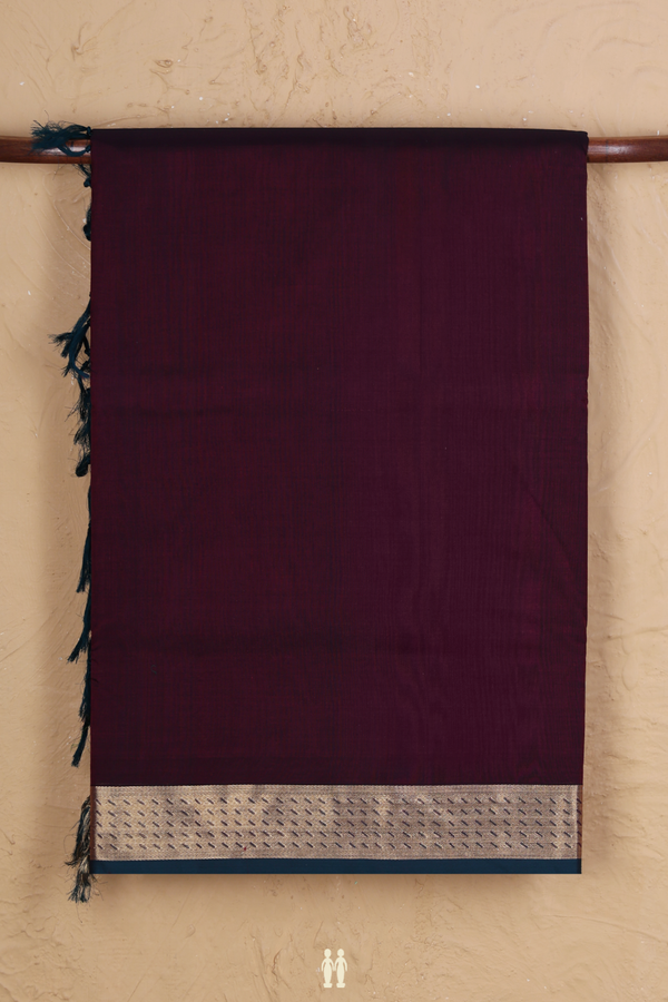 Nine Yards Silk Cotton Saree In Dark Burgundy With Zari Border