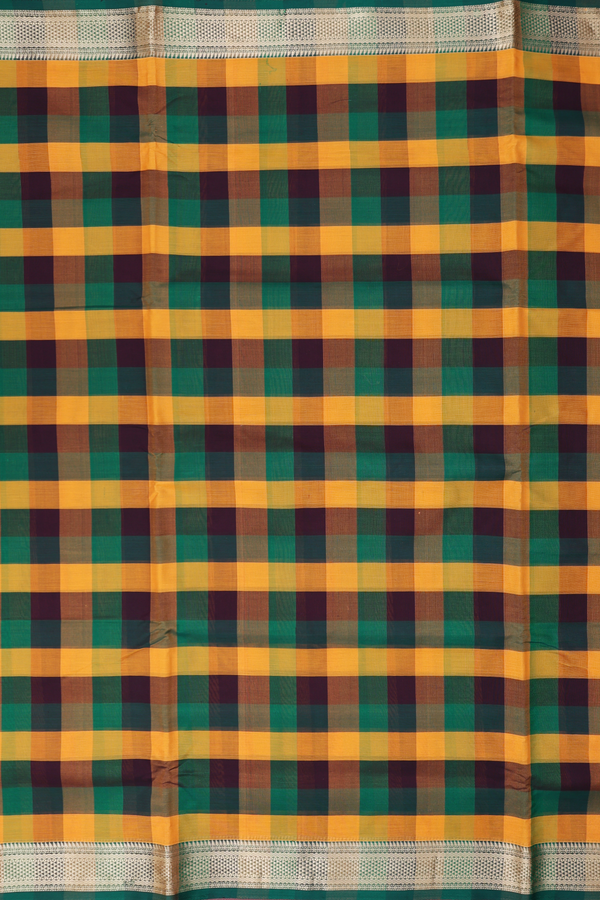 Nine Yards Silk Cotton Saree In Multicolor With Checks Design