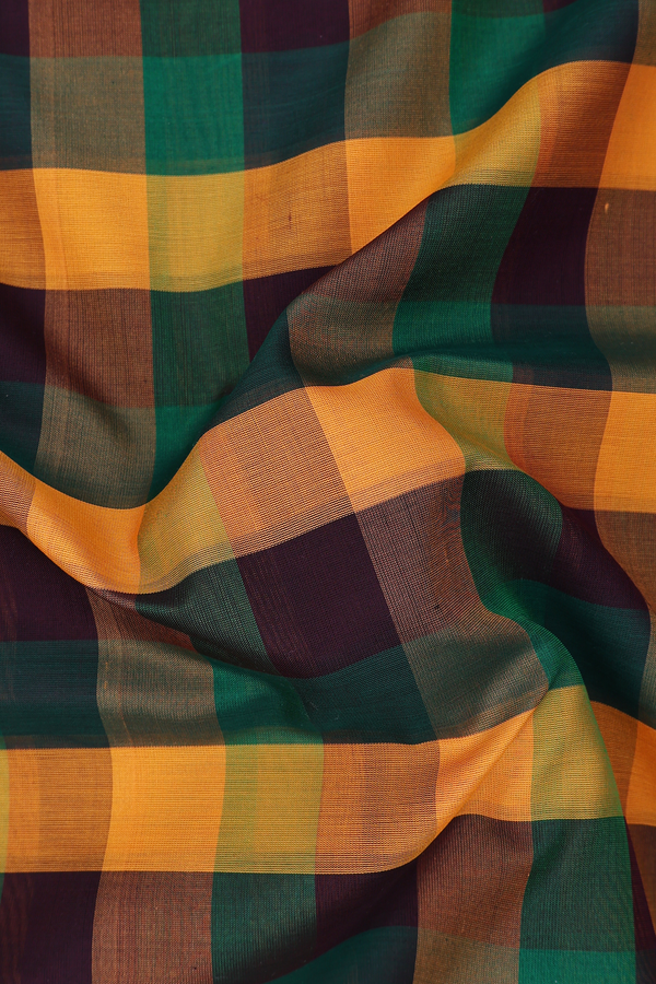 Nine Yards Silk Cotton Saree In Multicolor With Checks Design