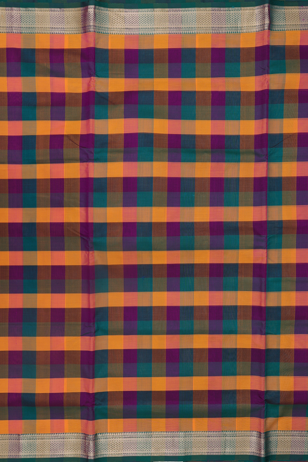 Nine Yards Silk Cotton Saree Multicolor With Checks Design