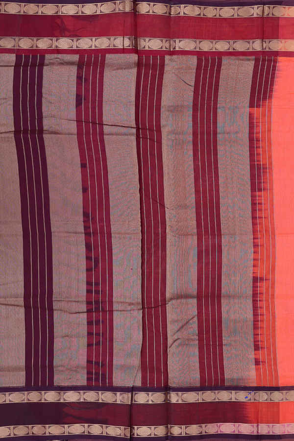 Nine Yards Silk Cotton Saree In Orange With Rudraksh Border
