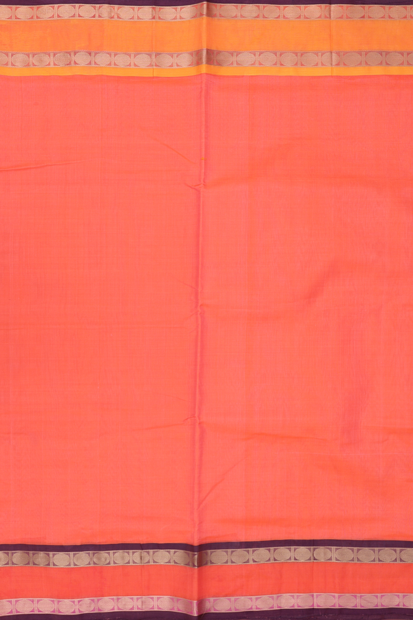 Nine Yards Silk Cotton Saree In Orange With Rudraksh Border
