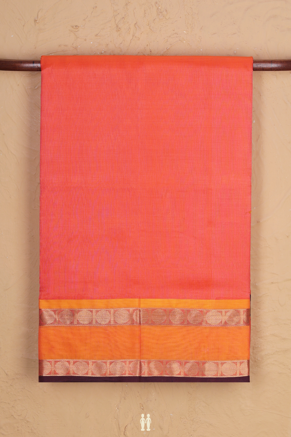 Nine Yards Silk Cotton Saree In Orange With Rudraksh Border