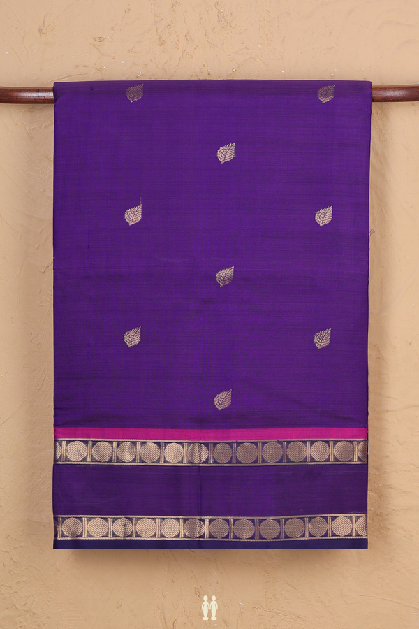 Nine Yards Silk Cotton Saree In Purple With Leaf Buttas