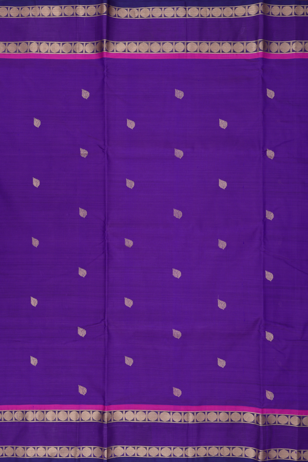 Nine Yards Silk Cotton Saree In Purple With Leaf Buttas