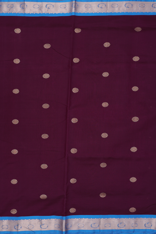 Nine Yards Silk Cotton Saree In Brown With Zari Buttas