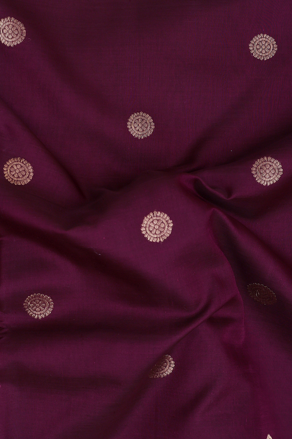 Nine Yards Silk Cotton Saree In Brown With Zari Buttas