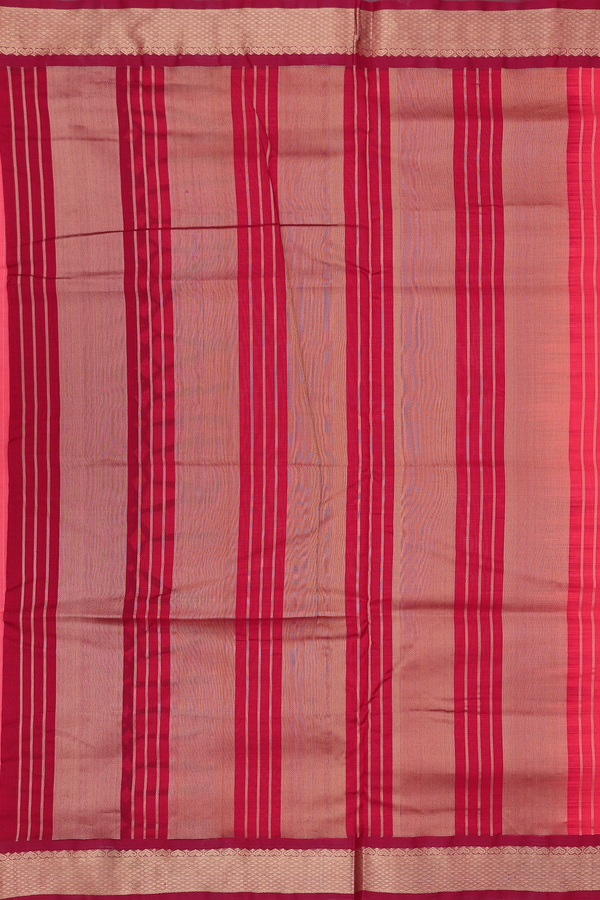 Nine Yards Silk Cotton Saree Coral Pink With Stripes Design