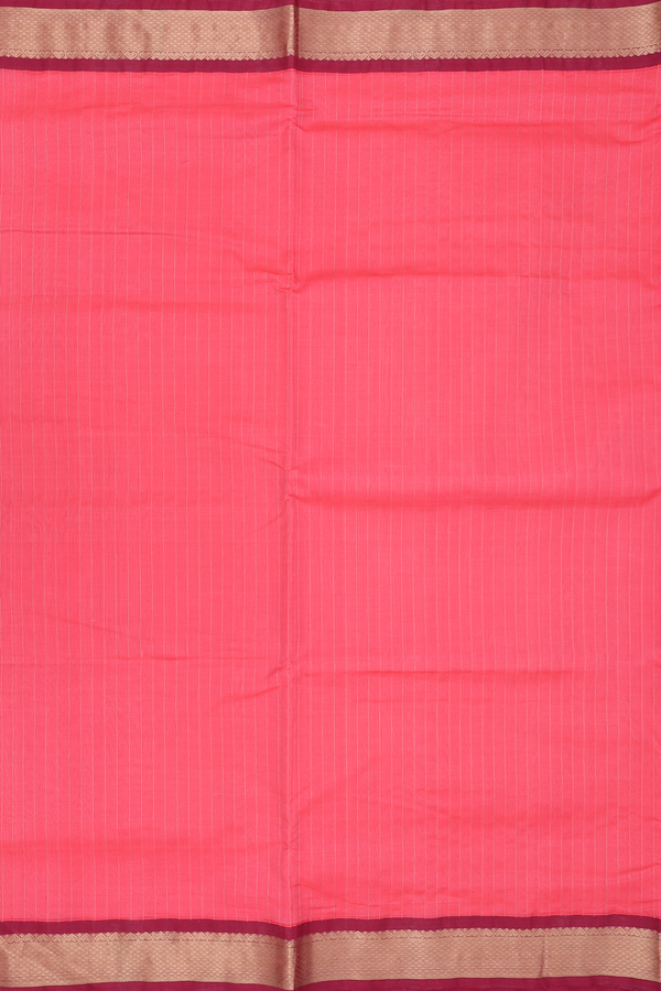Nine Yards Silk Cotton Saree Coral Pink With Stripes Design