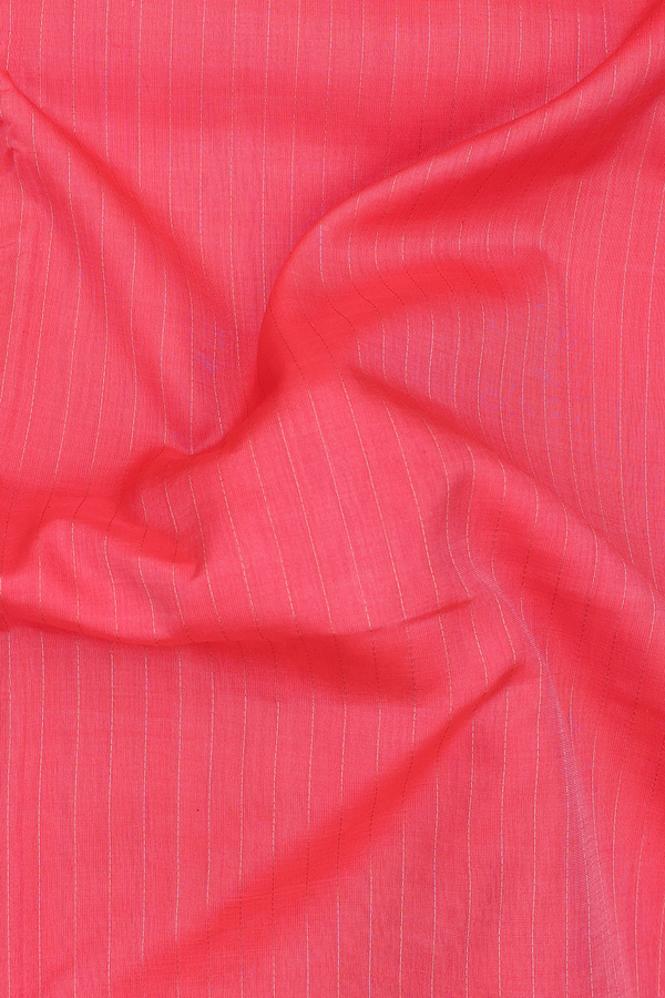 Nine Yards Silk Cotton Saree Coral Pink With Stripes Design