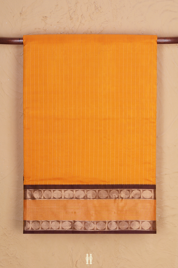 Nine Yards Silk Cotton Saree In Yellow With Stripes Design