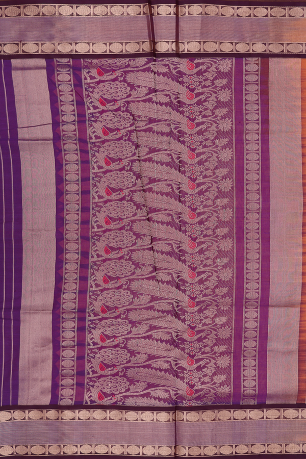Nine Yards Silk Cotton Saree In Yellow With Stripes Design